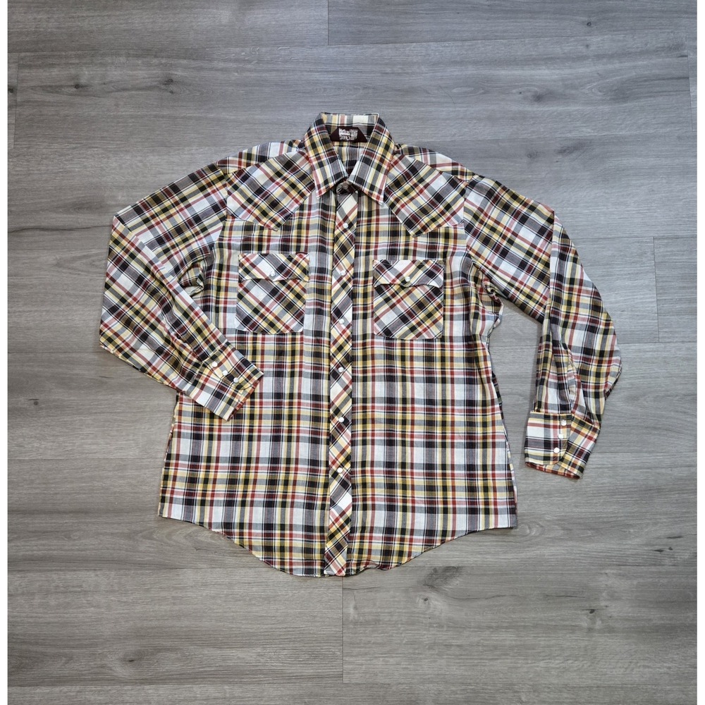 Vtg Chute 1 Western Shirt Men's Large Plaid Pearl Snap Long Sleeve Cowboy